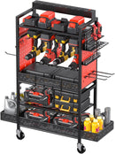 CCCEI Garage Power Tools Organizer Cart with Charging Station, Red Floor Standing Rolling Drill and Tools Battery Storage Cart on Wheels. Utility Rack Gift for Men, Husband, Father. by GreenHaven Gardens