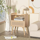 Lerliuo Rattan Nightstands Set of 2 with Charging Station, Boho Night Stand with Handmade Natural Rattan Drawer and Open Shelf, Side End Tables with Solid Wood Legs for Bedroom, Dorm, Small Spaces by CozyNest Decor