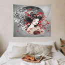 Japanese Geisha Tapestry Asian Red Cherry Blossom Red Sun Traditional Kimono Folk Tapestries Home Decor for Living Room Bedroom Apartment Farmhouse Dorm 60"x50" by CozyNest Decor