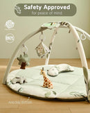 Fortella Baby Play Gym & Activity Mat, Tummy Time Mat w 5 Detachable Toys and Pillow, Large Sensory Playmat for Floor, Newborn Infant Baby Essentials Shower Gift 0-3-6-9-12 Months (Sage Green) by TinyTreasures Baby Boutique