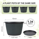 10 Inch Planter-Pots-for-Plants-Indoor-Outdoor, 4 Pack Plastic Flower Pots with Saucer & Drainage Holes, Modern Decorative Resin Garden Pots by CozyNest Decor