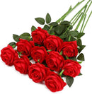 Red Fake Roses Artificial Flowers - 10 Pcs Fake Artificial Roses Silk Flowers with Stems for Home Wedding Hotel Office Centerpiece Decor by CozyNest Decor