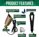 GKOLED 6 Pack Solid Brass Low Voltage Compact Spotlight, 12V AC/DC Waterproof Outdoor Landscape Spot Lights, Up Light with 5W 2700K MR16 Bulb for House Trees Garden Yard Lawn, Stake Included by GreenHaven Gardens