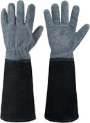 HANDLANDY Long Gardening Gloves for Men & Women, Cowhide Leather Rose Pruning Gloves, Breathable Thorn Proof Gauntlet Glove (Dark Grey-Black, L) by GreenHaven Gardens