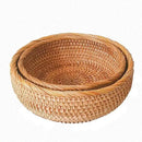 Set of 2 Round Rattan Bowl Baskets, 8 9 Inch Handmade Wicker Basket Tray with 3”Deep Wall, Decorative Woven Brown Bread Basket Fruit Bowl Table Key Holder, 2-Size by CozyNest Decor