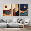 SIGNINART Boho Mid Century Modern Framed Canvas Wall Art, Bohemian Geometric Wall Decor, Abstract Sun and Moon Artwork,Beige and Black Wooden Art Paintings for Living Room Bedroom Office 16"x24"x3 by CozyNest Decor