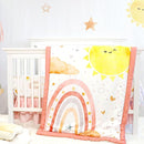 4-Piece Crib Bedding Set for Girls, Includes Comforter, Fitted Crib Sheet, Crib Skirt, and Diaper Stacker, Pink Rainbow by TinyTreasures Baby Boutique
