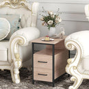 Side Tables with Charging Station, Narrow End Table with 2 Wooden Drawers, USB Ports and Power Outlets, Narrow Nightstand and Bedside Table, Side Tables Living Room, Bedroom, Greige by TinyTreasures Baby Boutique