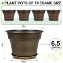16 inch Plant Pots Outdoor Planters，4 Pack Large Plastic Flower Pot for Indoor Plants with Drainage Holes & Saucer, Resin Decorative Container Sets with Trays for House Outdoor Garden Plant Dark Gold by CozyNest Decor