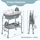 BABY JOY Baby Bathtub with Changing Table, Foldable Infant Diaper Changing Station with Storage Tray, Waterproof Pad, Portable Newborn Nursery Organizer Bath Stand with 4 Universal Wheels (Gray) by TinyTreasures Baby Boutique