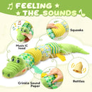 Baby Toys 0 to 12 Months, Musical Stuffed Animals Activity Soft Toy with Multi-Sensory Crinkle, Rattle and Textures, Infant Tummy Time Toys for Newborn Boys Girls, Crocodile, Green by TinyTreasures Baby Boutique