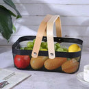 Metal Mesh Steel Basket, Storage Organizer Basket Garden Harvest Basket Multi-functional Kitchen Fruit Baskets Bin with Wooden Handle for Bathroom Picnic Shopping Decor Cabinet Home, Black by GreenHaven Gardens