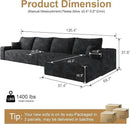 136" Sectional Couches for Living Room Modern Modular Sofa with L-Shape Couchs Upholstered Boneless Couch Deep Seat Sectional Couch with Chaise (Black, Right Facing Chaise+3Seaters) by CozyNest Decor