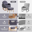 Nursery Rocking Chair with Ottoman, Upholstered Glider Rocker with High Backrest and Side Pocket, Rocking Accent Armchair with Solid Wood Legs for Nursery, Living Room, Bedroom Dark Grey by TinyTreasures Baby Boutique