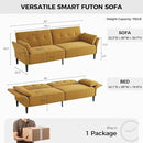 89” Futon Sofa Bed,Comfy Futon Couch Bed with 2 Square Pillows, Convertible Sleeper Sofa with Adjustable Backrest& Armrests, Modern Loveseat Sleeper for Living Room, Bedroom, Yellow by CozyNest Decor
