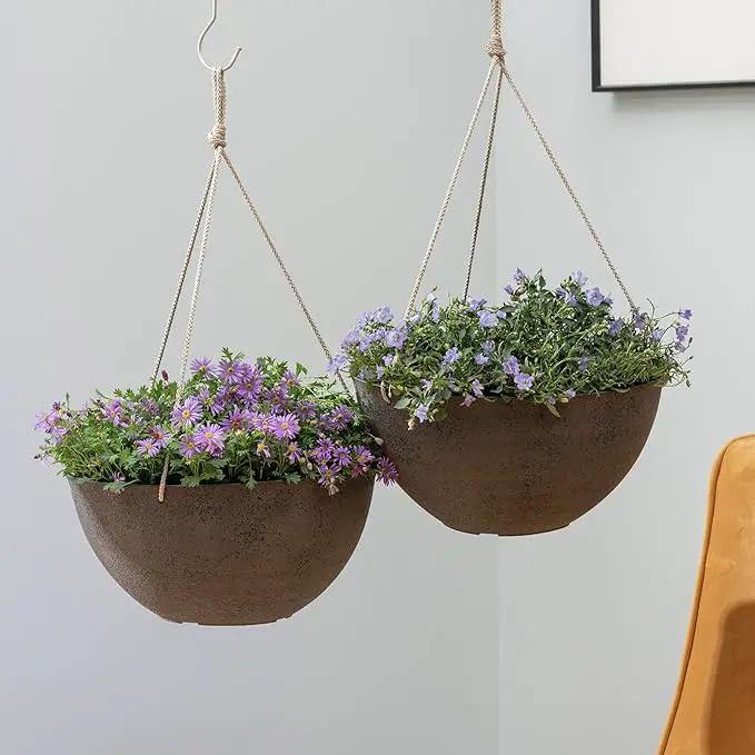 LA JOLIE MUSE Large Hanging Planters - 13 Inch Flower Pots Outdoor Indoor, Hanging Garden Planters Set of 2, New Iron Color, photo 7 of 8