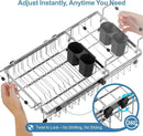GSlife Expandable in Sink Dish Drying Rack - Capacity Adjustable Stainless Steel Over The Sink Dish Drainer with 2 Cup Holder and Utensil Holder for Kitchen Sink, 10.8"~17.9" L x 14.2" W, Silver by CozyNest Decor