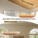 Amber Glass Chandeliers for Dining Room Over Table, 43" Modern Rectangular Dining room Chandelier, Honeycomb Layered Crystal Kitchen Island Long Chandelier Gold Dimmable Ceiling Light for Kitchen by CozyNest Decor
