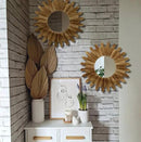 LOSOUR 2 Pack 22 Inch Boho Wall Sunburst Mirror Rustic Round Wood Decorative Mirror Boho Wall Art Decor for Entryway Bedroom Living Room by CozyNest Decor