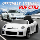 Licensed RUF CTR3 12V Kids Electric Car with Parent Remote Control, 2 Motors, 3 Speeds, LED Lights, MP3 Player | Battery Powered Ride-On Toy for Kids to Drive - White by TinyTreasures Baby Boutique