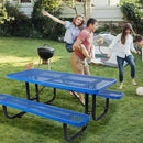 6 ft. Rectangular Outdoor Steel Picnic Table with Umbrella Pole, Heavy-Duty Weather-Resistant Dining Table for Patio, Backyard, and Garden, Rust-Resistant Finish, Blue by GreenHaven Gardens