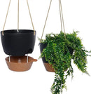 10 Inch Self Watering Hanging Pots, 2 Pack Hanging Planters with 40oZ Deep Reservior for Indoor Outdoor Plants Flowers, Black with Brown by CozyNest Decor