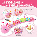 Baby Toys 0-6-12 Months,Infant Musical Stuffed Animals Activity Toys with Muti-Sensory Crinkle,Rattles,Baby Girl Toys Gifts for Newborn Tummy Time,Caterpillar,Pink by TinyTreasures Baby Boutique