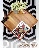 20 Inches Square Acacia Wood Ottoman Tray, Extra Large Wooden Serving Tray with Handles for Living Room, Serving Food Breakfast, Ottoman Coffee Table Couch Sofa Kitchen by CozyNest Decor
