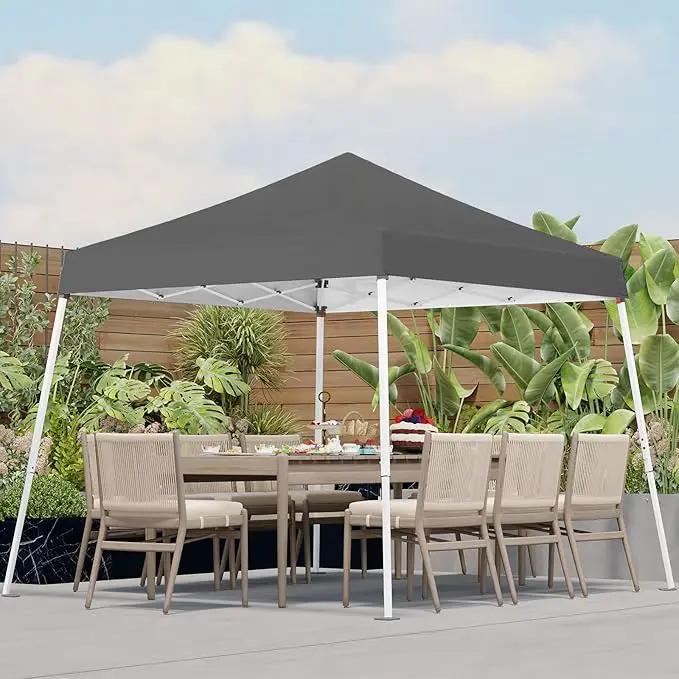 10x10 Pop Up Canopy, 300D Silver Coated Grey Fabric Outdoor Gazebo, Beach Tent Slant Legs with Storage Bag,Easy Up Sun Shade Shelter Tents with 8x8 Top Cover for Patio,Party, photo 6 of 9