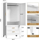 71'' Farmhouse Metal Wardrobe Cabinet with Hanging Rod, 2 Barn Door Wardrobe Closet with Adjustable Shelves,2 Drawer,for Dining Room,Bedroom,Living Room, Cloak Room,Office (White) by CozyNest Decor