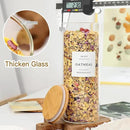 3 Pack Glass Jar with Airtight Bamboo Lid and White 132 Kichen Pantry Labels Preprinted - 56 Oz Clear Tall Glass Food Storage Containers set For Pasta Flour Cookie Rice by CozyNest Decor