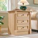 26" Tall Farmhouse Nightstand, 3 Drawers End Table w/Charging Station, 23.6" Wide Large Side Table w/Roman Column, Wood Rustic Sofa Table for Bedroom, Natrual by CozyNest Decor