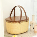 Nantucket Basket Crafts Cane-on-Cane Weave Picnic Basket Shopping Basket Basket Storage Basket Two Swing Handles (Black Walnut Activity Double Open) by GreenHaven Gardens