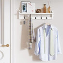 BAMEOS Wall-Mounted Wood Shelf with 5 Dual Hooks for Bathroom, Living Room, Bedroom (White-with Shelf) by CozyNest Decor