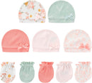 Baby Hat and Mittens Set Cotton Newborn Baby Hats Caps for Boys and Girls, 0-6 Months by TinyTreasures Baby Boutique