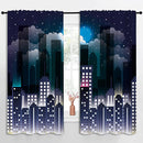 Superhero Rod Pocket Blackout Curtains for Boy Girl Bedroom, Violet Night Sky Buildings Cityscape Thermal Insulated Home Window Drapes for Living Room Darkening, 55x63 inch by TinyTreasures Baby Boutique