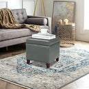 Adeco Bonded Leather Square Tufted Cubic Cube Footstool, 18" Height Storage Ottomans, with Lid, Cement Grey by CozyNest Decor
