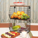 Fruit Bowl, Stackable Wall Mounted Fruit Basket of Smooth Wood Lid with 4 Banana Hanger Hooks, Metal Kitchen Counter Organizer for Snack, Fruit and Vegetable Storage, 11.8 * 7.9 * 8.5 Inches by CozyNest Decor