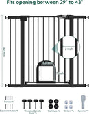 Babelio 36" Tall Upgraded Baby Gate with Cat Door,29-43" Auto Close Durable Dog Gate for Stairs,Doorways and House,Easy Walk Thru,Includes 4 Wall Cups,Black by TinyTreasures Baby Boutique