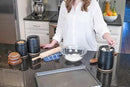 Nat & Jules Lidded Black 6 inch Ceramic and Wood Kitchen Canisters Set of 3 by CozyNest Decor
