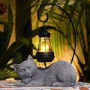 Solar Cat Garden Statue with Lantern, 13 Inch Tall Figurine for Outdoor Decor, Yard, Patio, Lawn and Porch, Solar-Powered Lights Sculpture by GreenHaven Gardens