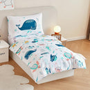 PERFEMET 4 Pcs Toddler Bedding Set Ocean Themed Toddler Comforter for Girl Soft Reversible Under Sea Animals White Toddler Bed in A Bag for Boys Girls(White, Whales) by TinyTreasures Baby Boutique