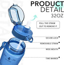 32oz Motivational Water Bottles with Time Marker & Fruit Strainer, Transparent Gradient Color Water Bottle with Times to Drink, Leakproof & BPA Free, Reusable Bottle with Strap (No Straw) by CozyNest Decor