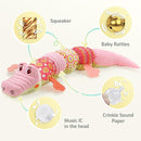 Sumobaby Crocodile Baby Toys Musical Crocodile, Stuffed Animal Activity Soft Toys with Teether, Multi-Sensory Crinkle, Rattle and Textures, for Tummy Time, 0 - 12 Months, Boys, Girls, Alligator (Pink) by TinyTreasures Baby Boutique