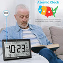 Wall Clock Atomic with Indoor Outdoor Temperature Battery Powered, Easy Reading with 10.5 Inch Large LCD Display, 330FT Range Table Wall Clock with DST, 12/24 Hour for Living Room Kitchen (Black) by CozyNest Decor