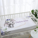 Personalized Baby Crib Bedding Set for Baby Girls, Purple Flower Pattern Elephant Theme Custom Name Baby Crib Sets 5-Pcs, Toddler Double Layer Blanket Fitted Sheets Changing Pad Cover Rug Wall Art Set by TinyTreasures Baby Boutique
