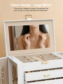 BOOVO Jewelry Box For women, 6 Layer Large Jewelry Organizer With Mirror, Multi-Function Storage Box With Lock, Necklace Holder With 5 Drawers, For Earrings Necklace Bracelet (White and Gold) by TinyTreasures Baby Boutique