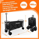 300L Large Collapsible Wagons Carts with Big All-Terrain Beach Wheels, Foldable Shopping Wagon Cart, Heavy Duty 480lbs Load, Folding Utility Cart for Groceries Garden Sport (Black) by GreenHaven Gardens