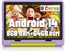 Kids Tablet｜Upgraded Android 14 Tablet 10 inch for Kids with Protective Case｜Octa-Core｜64GB｜1TB TF Card Expandable｜Dual Camera｜Parental Control｜Great Gift for Toddler(Purple) by TinyTreasures Baby Boutique