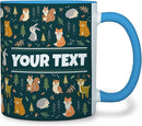 Personalized Mug for Kids - Woodland Animals - Custom Name/Text, Ceramic Hot Chocolate/Coffee Cup for Boys/Girls, Birthday/Christmas/Holiday Gift - 11 oz, Light Blue Handle by TinyTreasures Baby Boutique